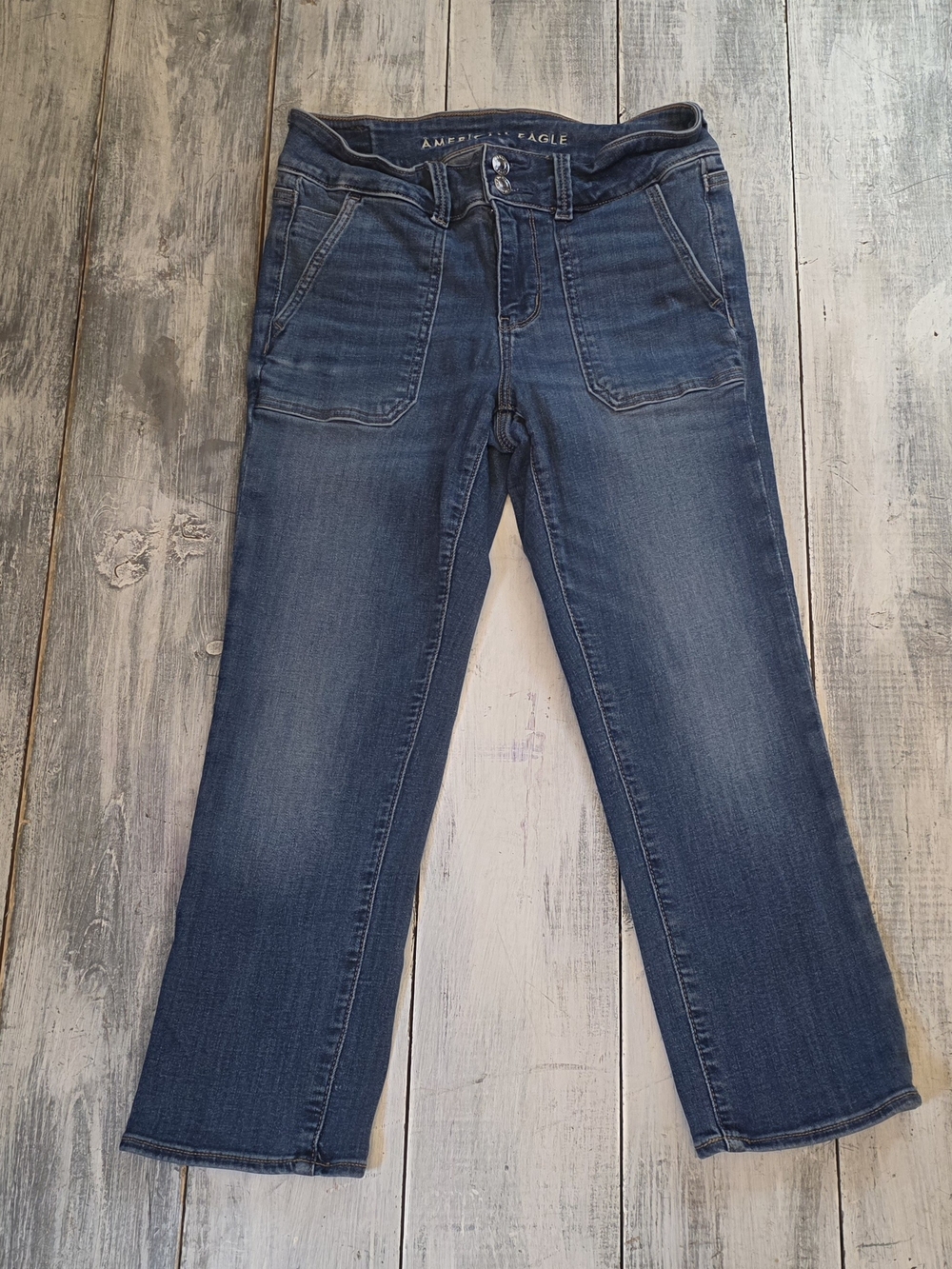 American Eagle Artist Crop Dark Indigo Cropped Straight Leg Jeans sz 4 Short